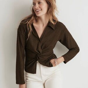 Madewell Twist-Front Long-Sleeve Top in shade Expedition Green (Olive Green)